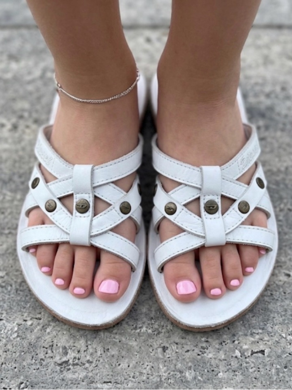 Diesel Girls' White leather Sandals